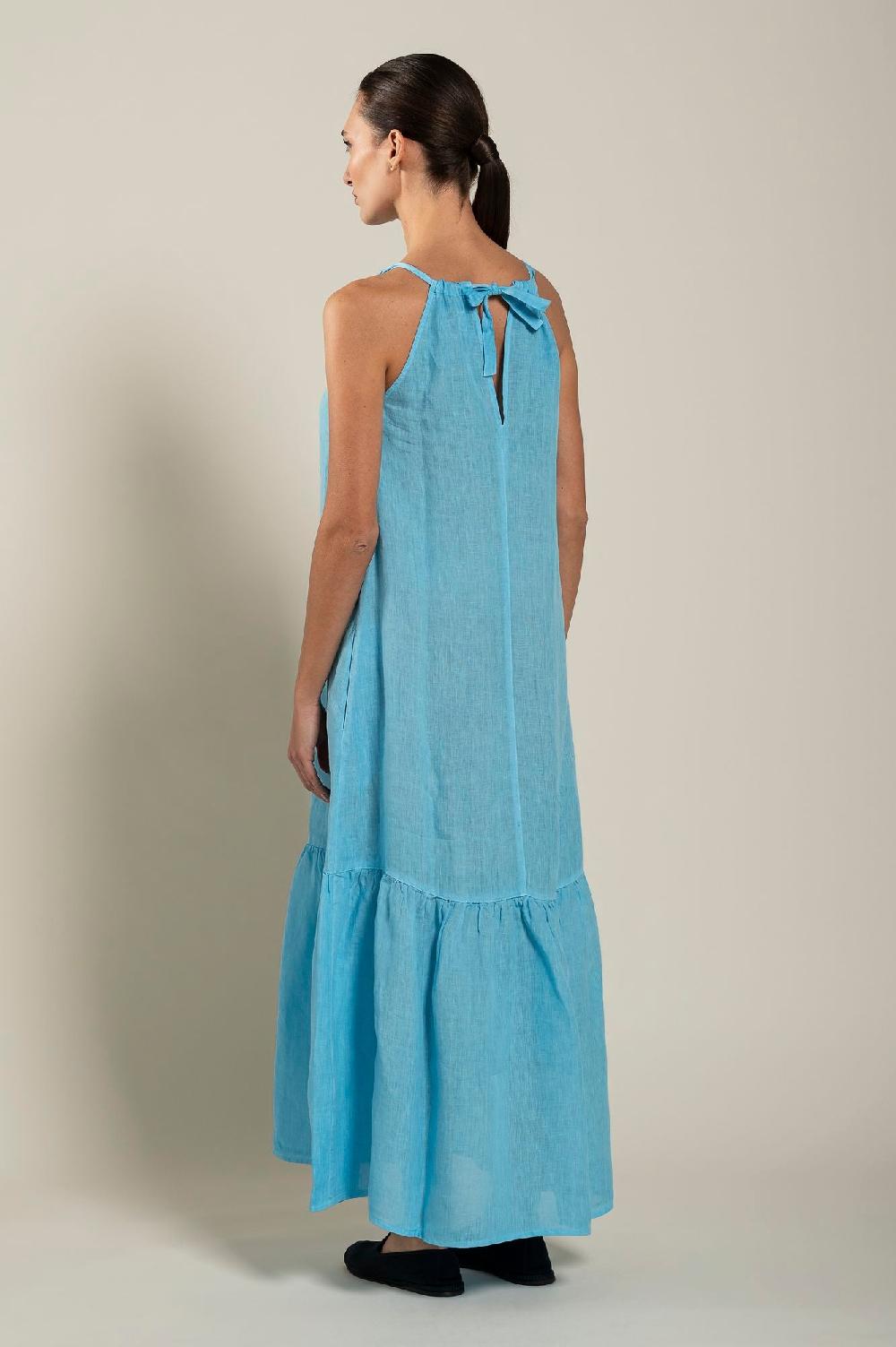 120% Lino Woman Crew Neck Maxi Dress Shopping Online