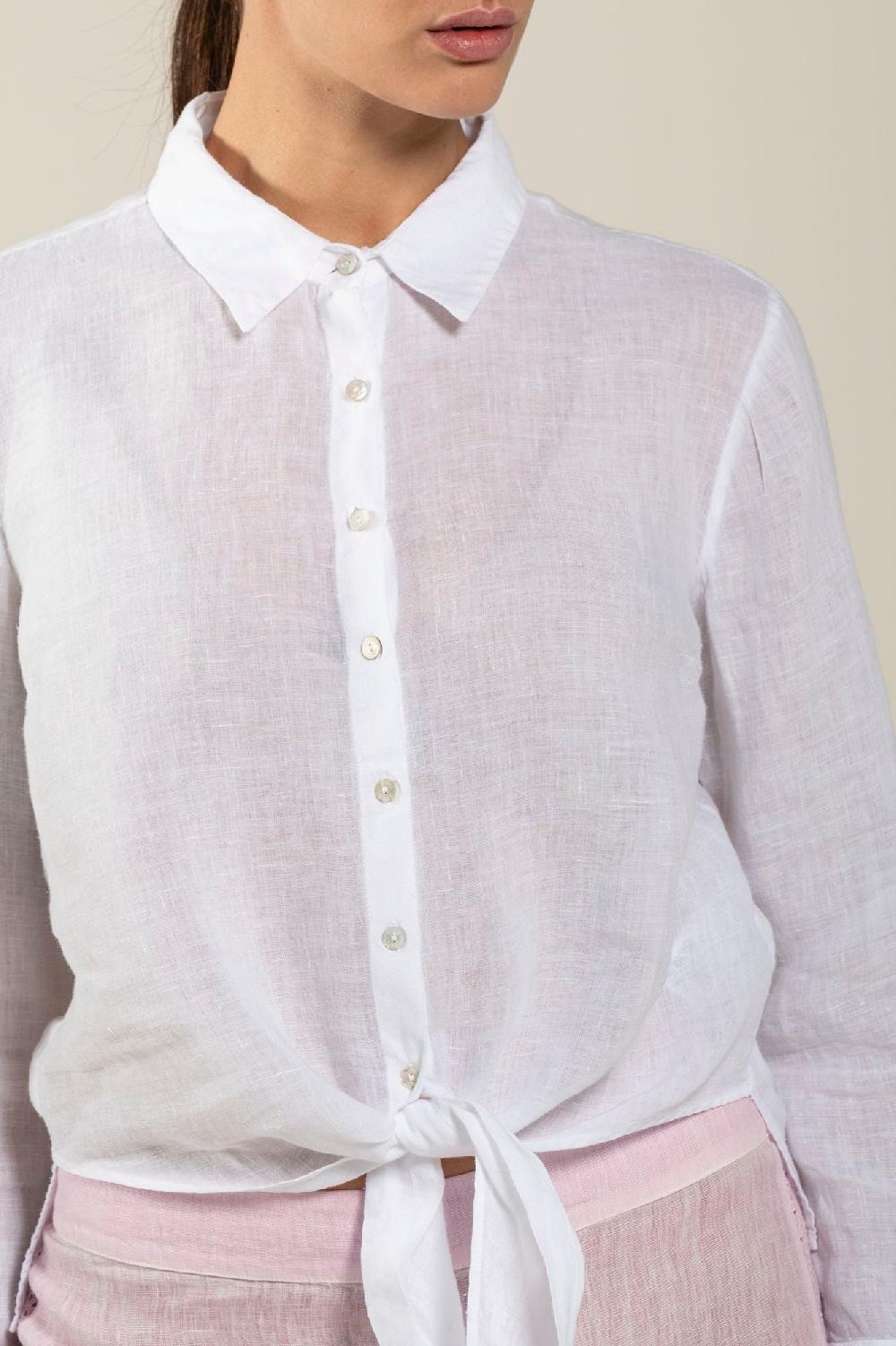120% Lino Long Sleeve Woman Shirt With Knot Affare Del Giorno