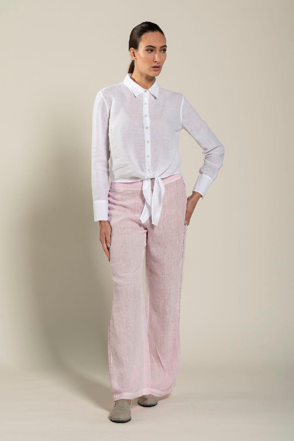120% Lino Long Sleeve Woman Shirt With Knot Affare Del Giorno