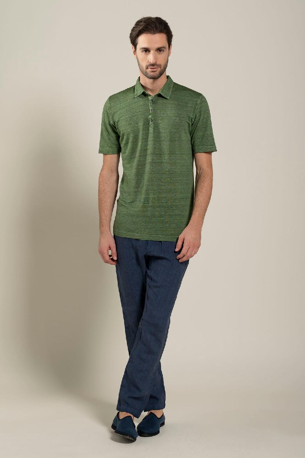 120% Lino Short Sleeve Man T-Shirt Polo Prezzo Ridotto
