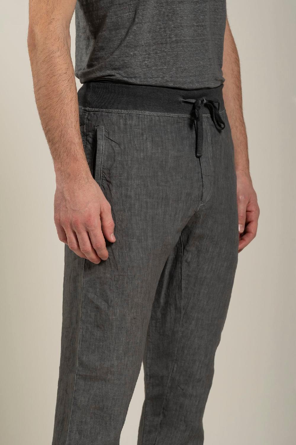 120% Lino Man Grey Drawstring Pant Convenienza