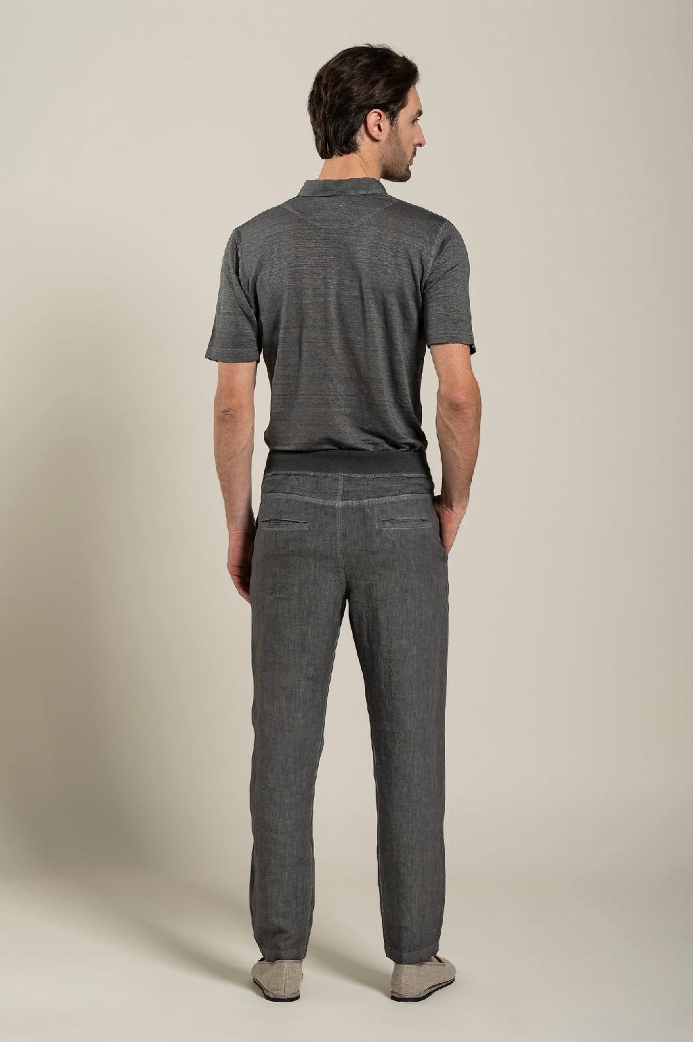 120% Lino Man Grey Drawstring Pant Convenienza