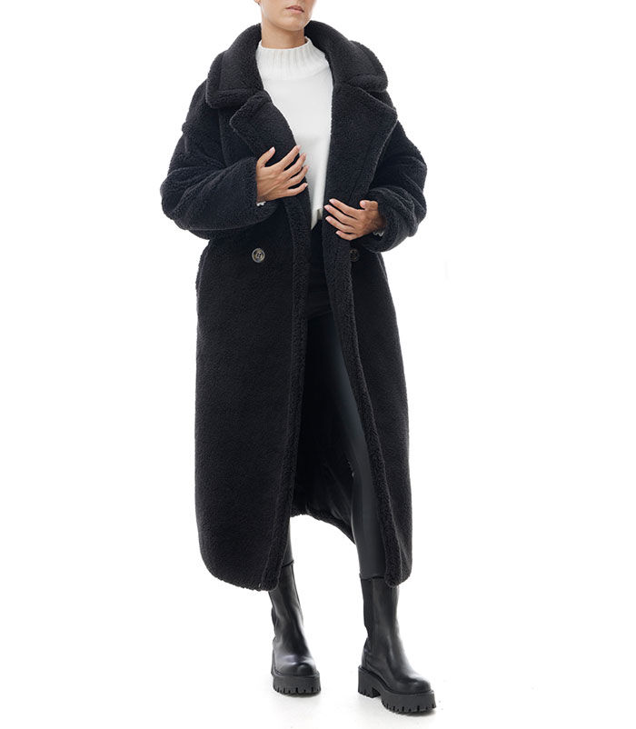 Valerio 1966 Cappotto teddy lungo nero | Valerio 1966 Saldi Di Fabbrica