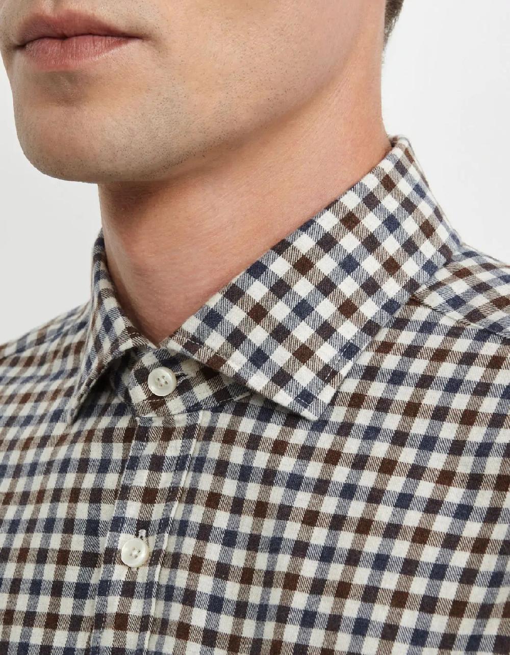 Xacus Camicia Collo francese Quadri Twill Blu