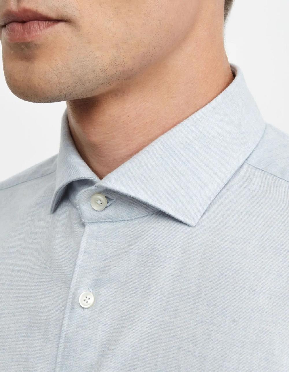 Xacus Camicia Collo francese Tinta Unita Twill Celeste chiaro Online