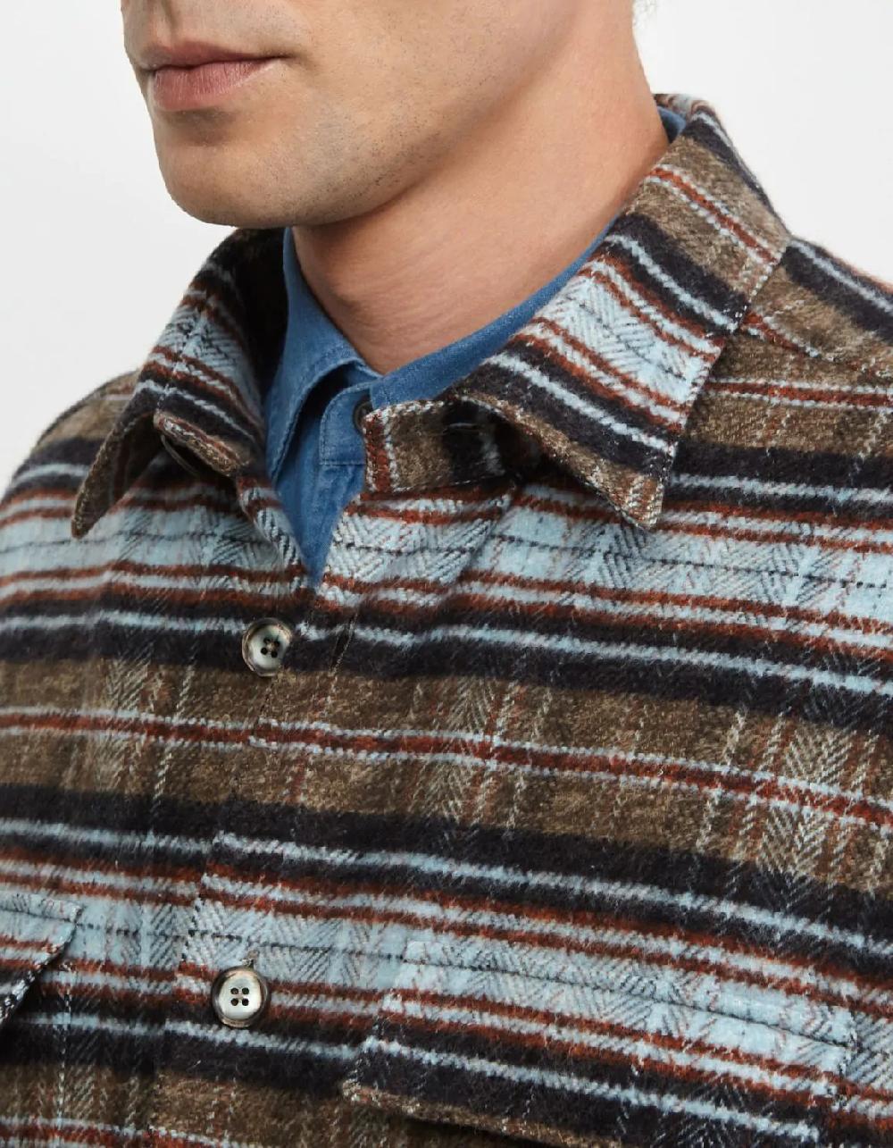 Xacus Camicia Collo italiano Quadri Armaturato Celeste scuro