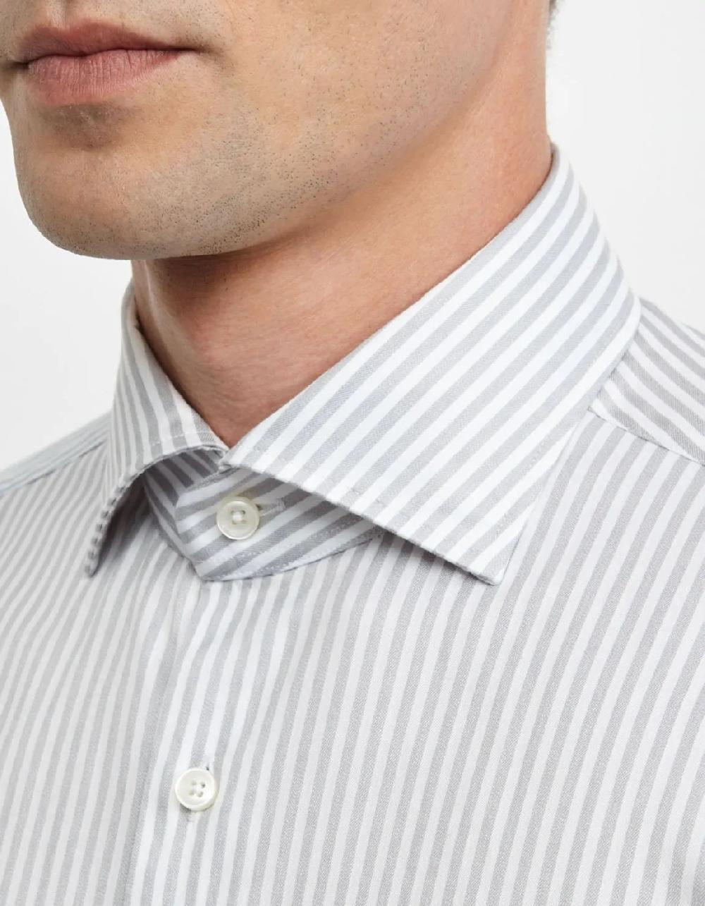 Xacus Camicia Collo francese Righe Twill Grigio chiaro Vendita Calda
