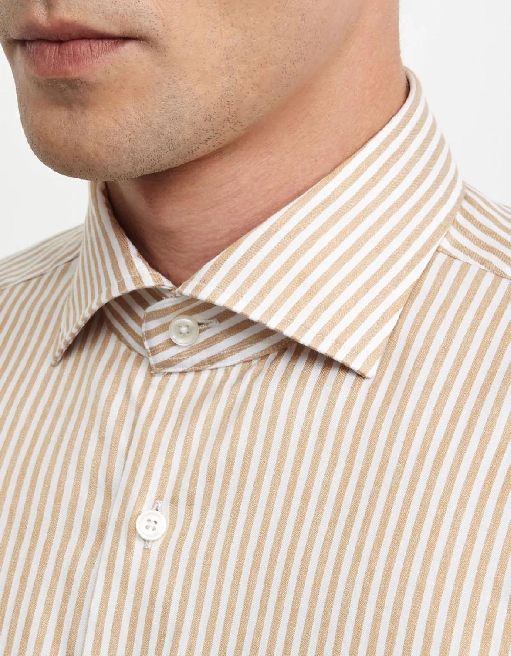Xacus Camicia Collo francese Righe Twill Oro