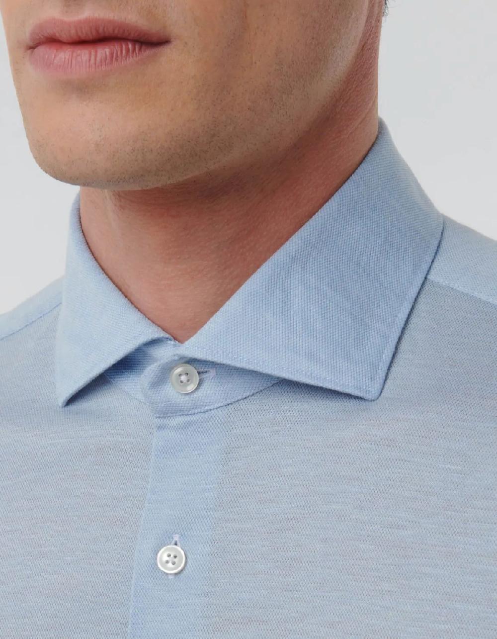 Xacus Camicia Collo francese Tinta Unita Piquet Celeste