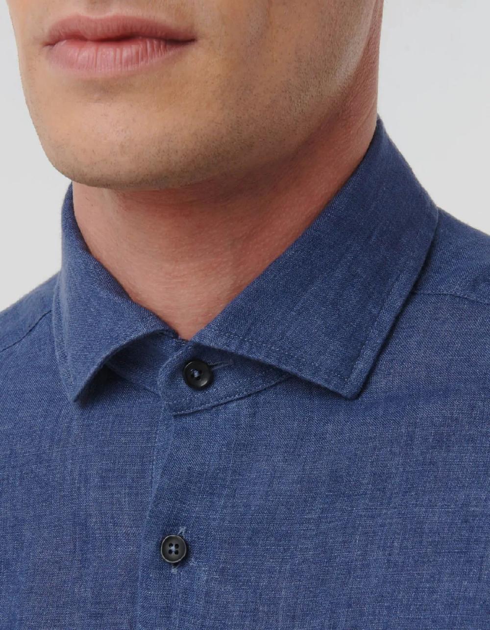 Xacus Camicia Collo italiano aperto Tinta Unita Lino Avio