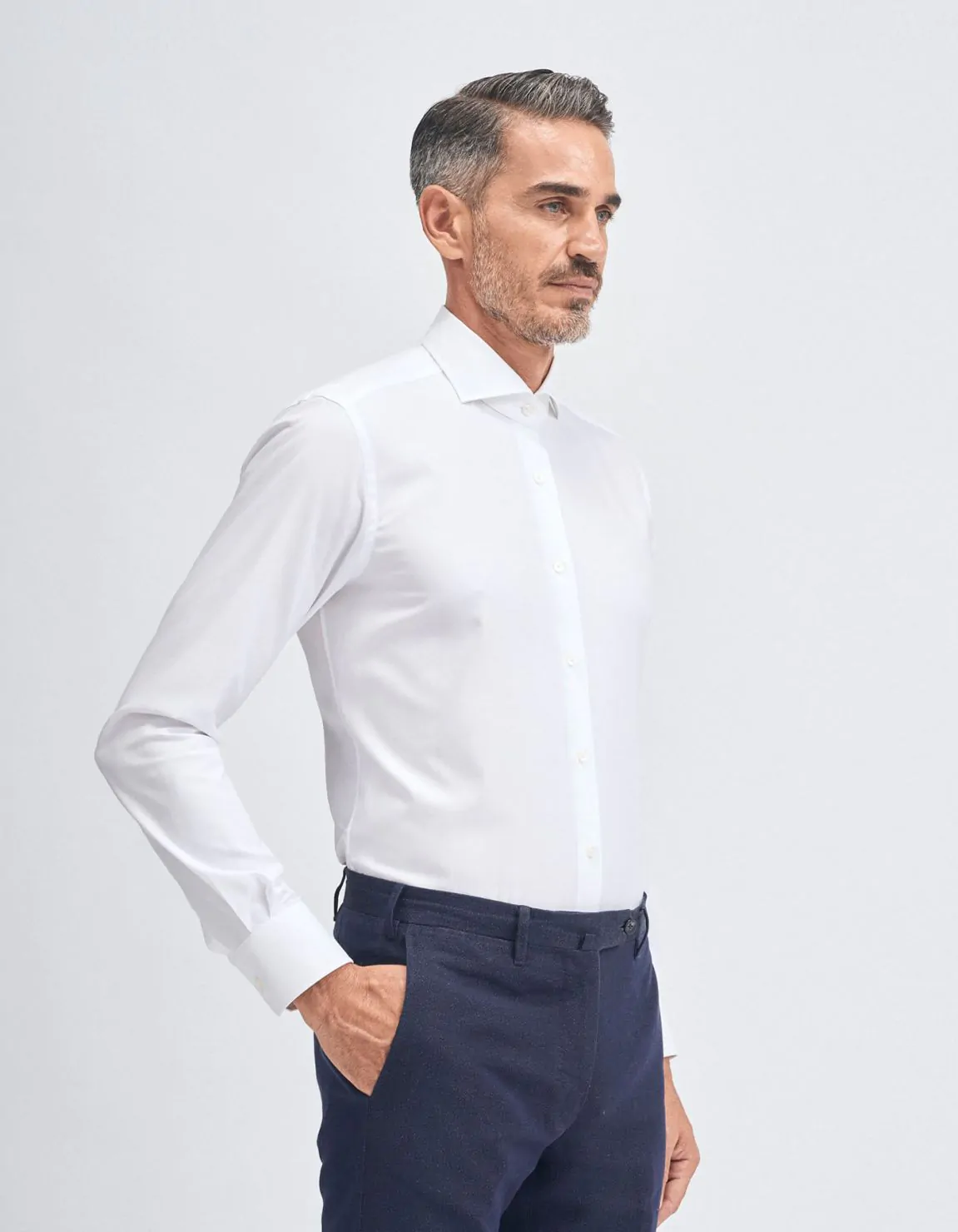 Xacus Camicia Collo francese Tinta Unita Oxford Bianco