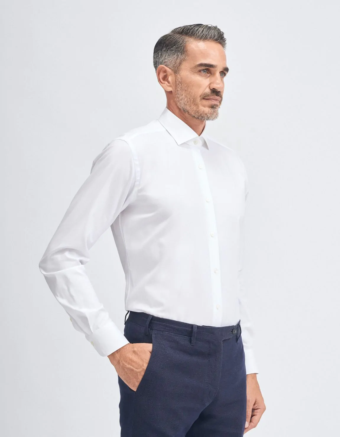 Xacus Camicia Collo francese piccolo Tinta Unita Oxford Bianco Negozi Online