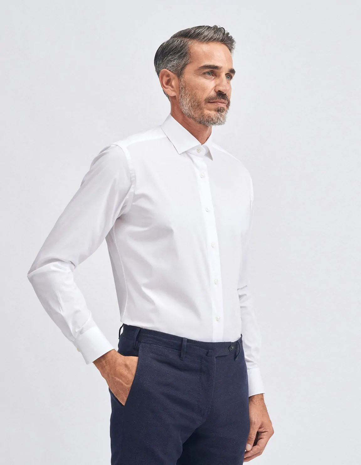 Xacus Camicia Collo francese piccolo Tinta Unita Tela Bianco