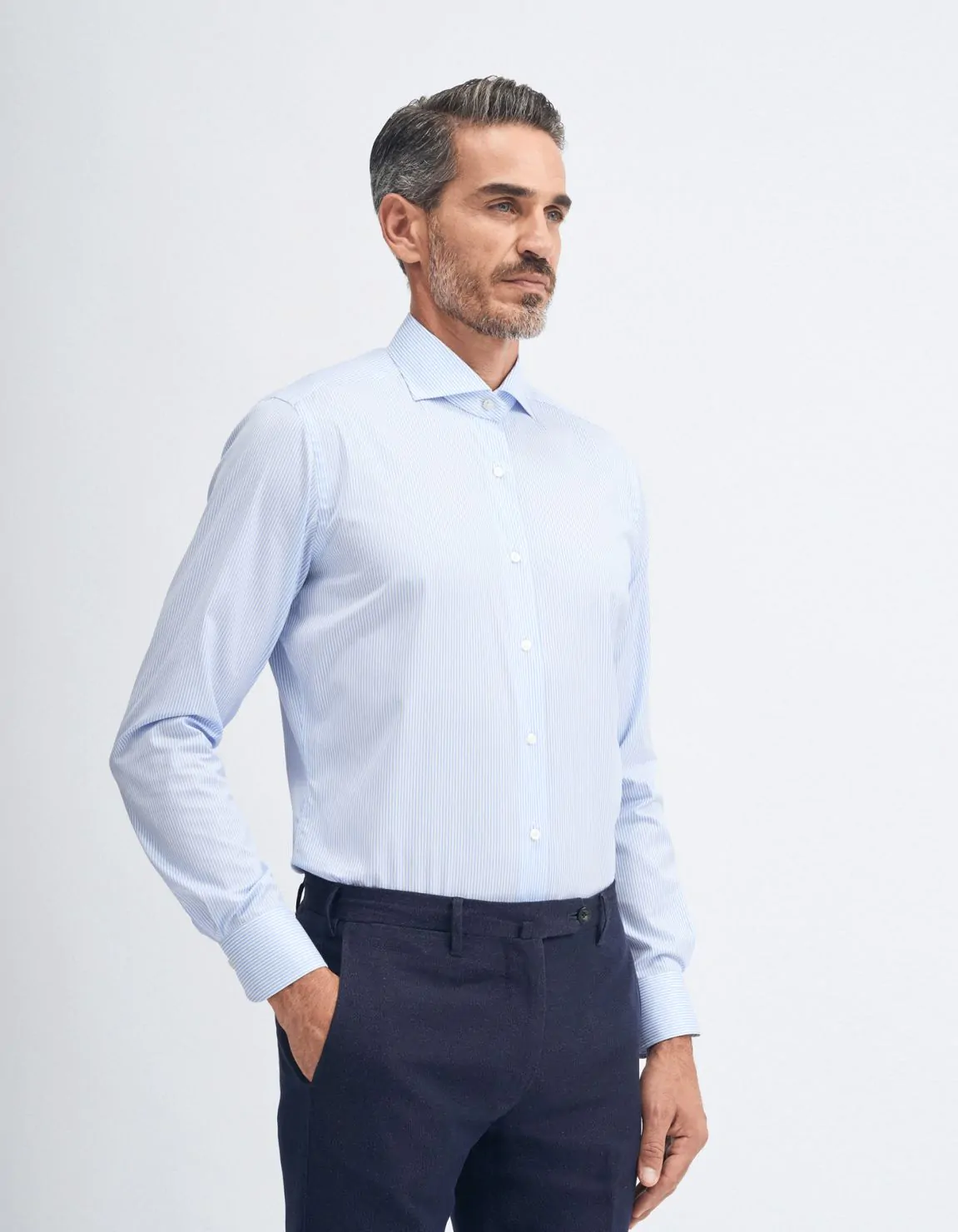 Xacus Camicia Collo francese Tinta Unita Twill Celeste Novità