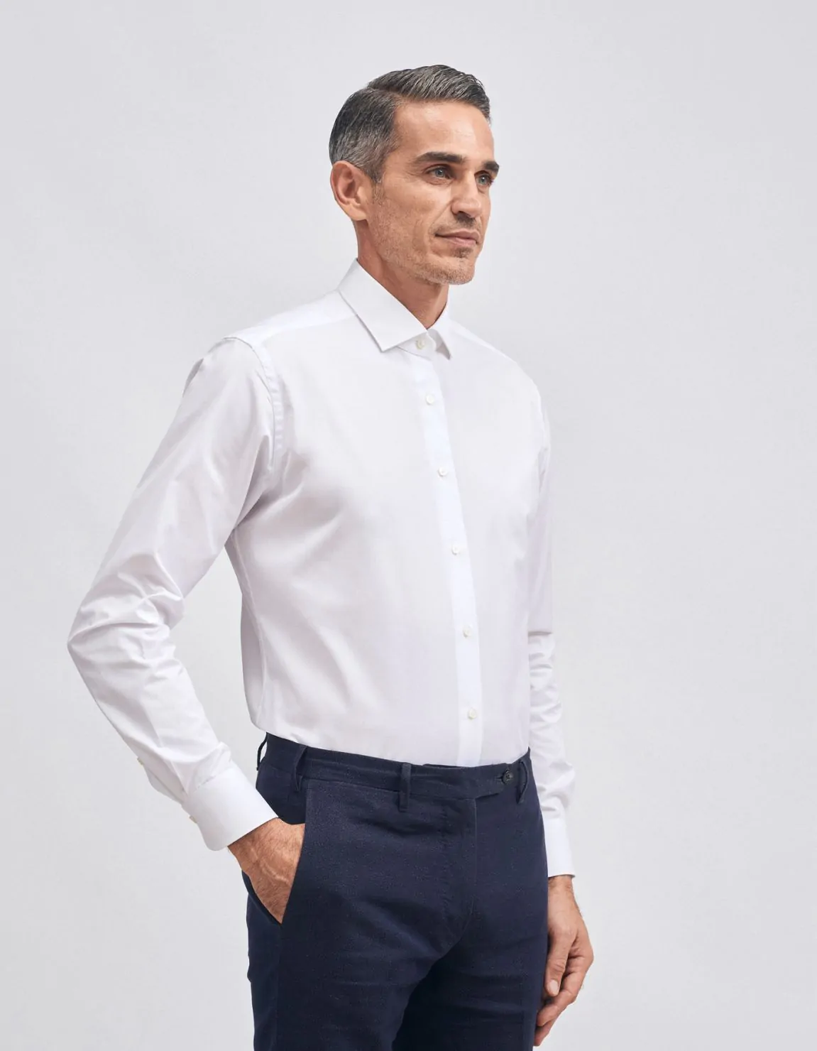 Xacus Camicia Collo francese piccolo Tinta Unita Twill Bianco Presa