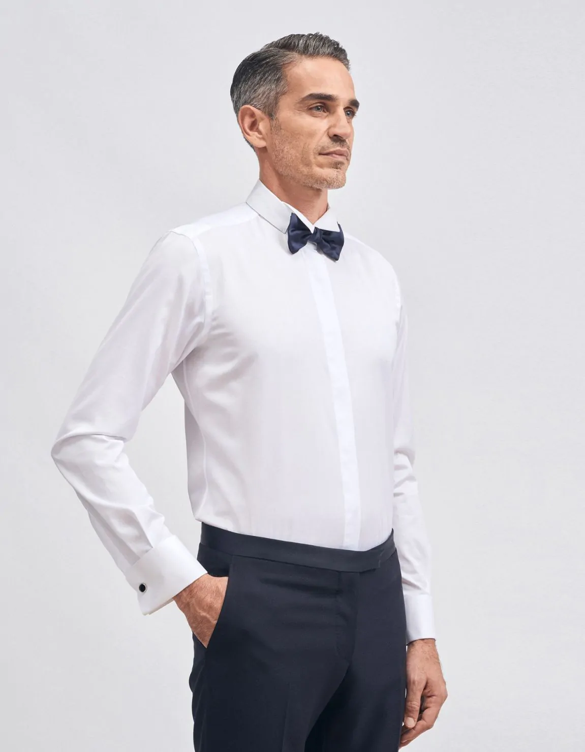 Xacus Camicia Collo diplomatico Tinta Unita Tela Bianco