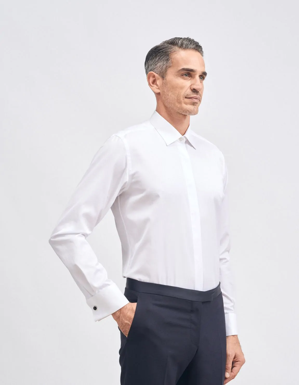 Xacus Camicia Collo italiano Tinta Unita Tela Bianco
