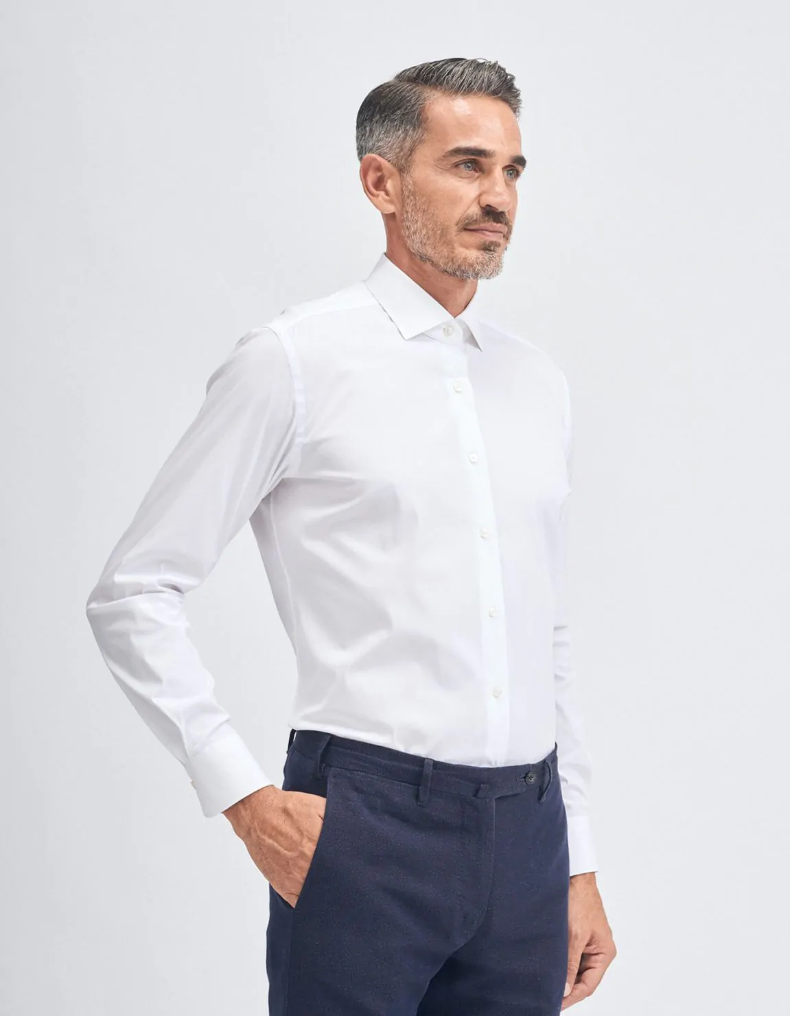 Xacus Camicia Collo francese piccolo Tinta Unita Tela Bianco