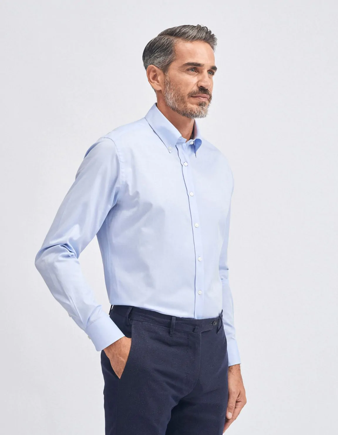 Xacus Camicia Collo button down Tinta Unita Pin point Celeste