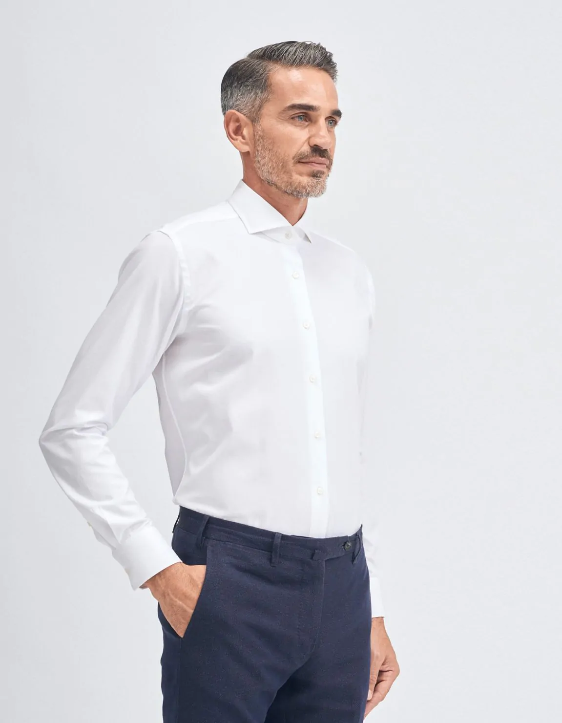 Xacus Camicia Collo francese Tinta Unita Oxford Bianco