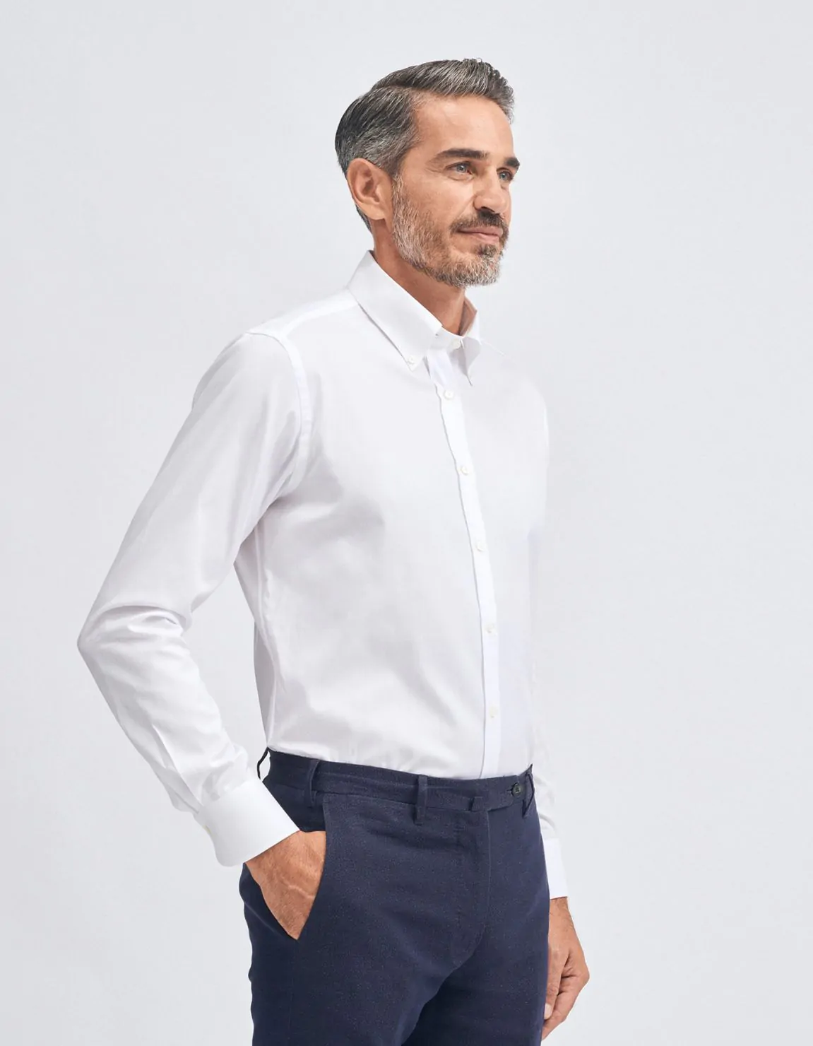 Xacus Camicia Collo button down Tinta Unita Pin point Bianco