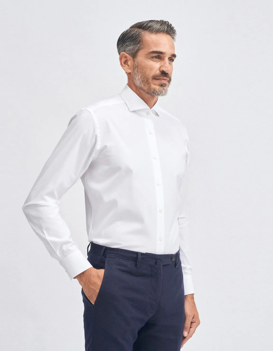 Xacus Camicia Collo francese Tinta Unita Twill Bianco Negozi Online
