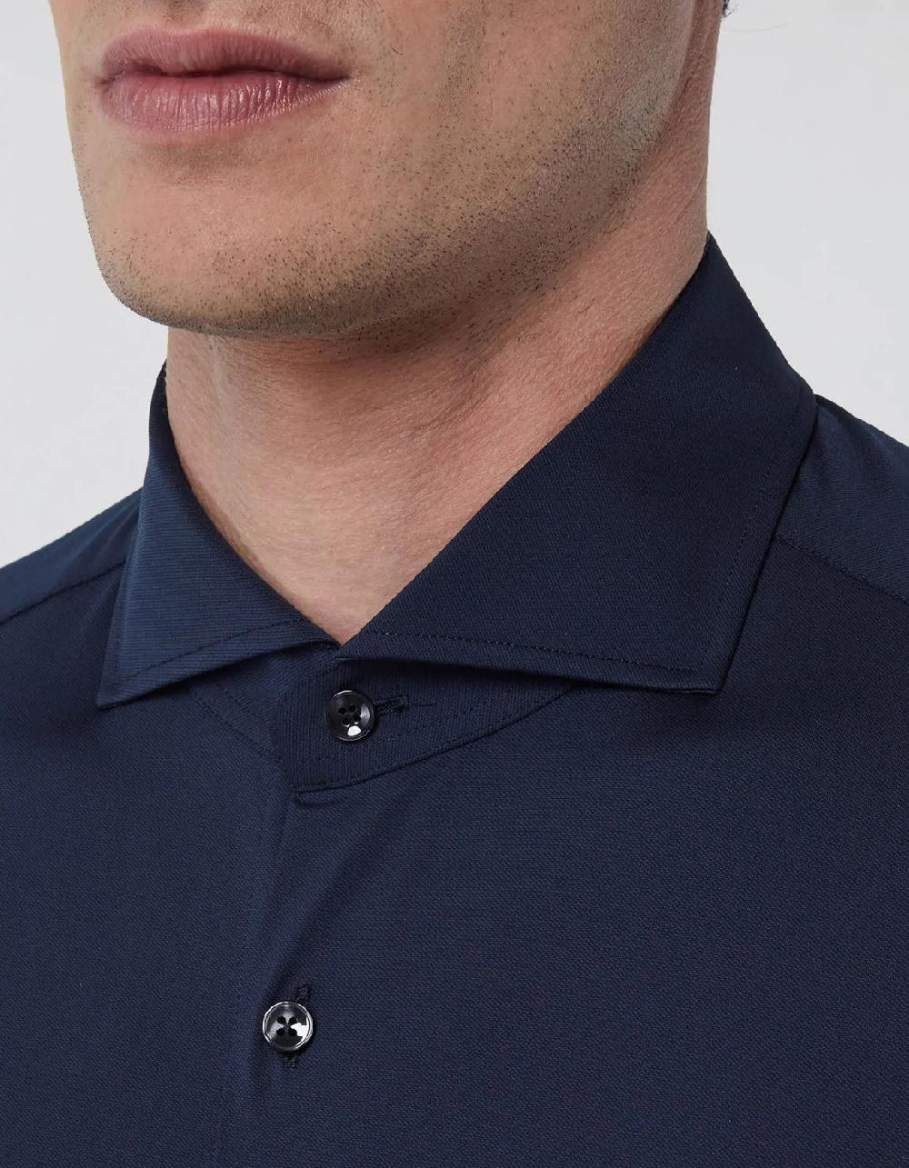 Xacus Camicia Collo francese Tinta Unita Oxford Blu navy