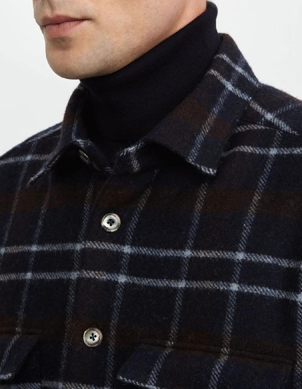 Xacus Camicia Collo italiano Quadri Panno Blu navy