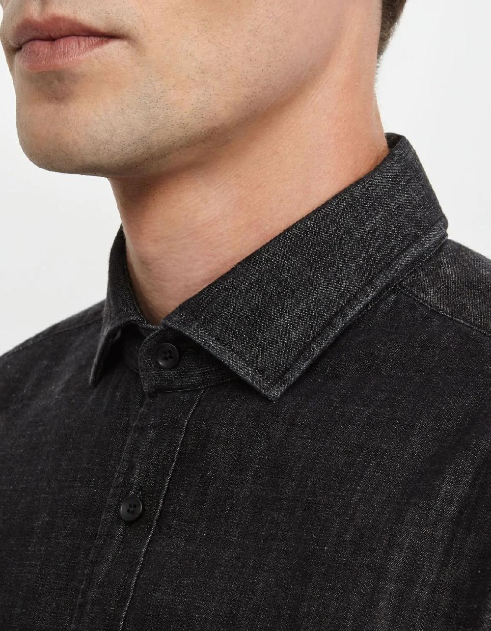 Xacus Camicia Collo francese Tinta Unita Indaco Nero