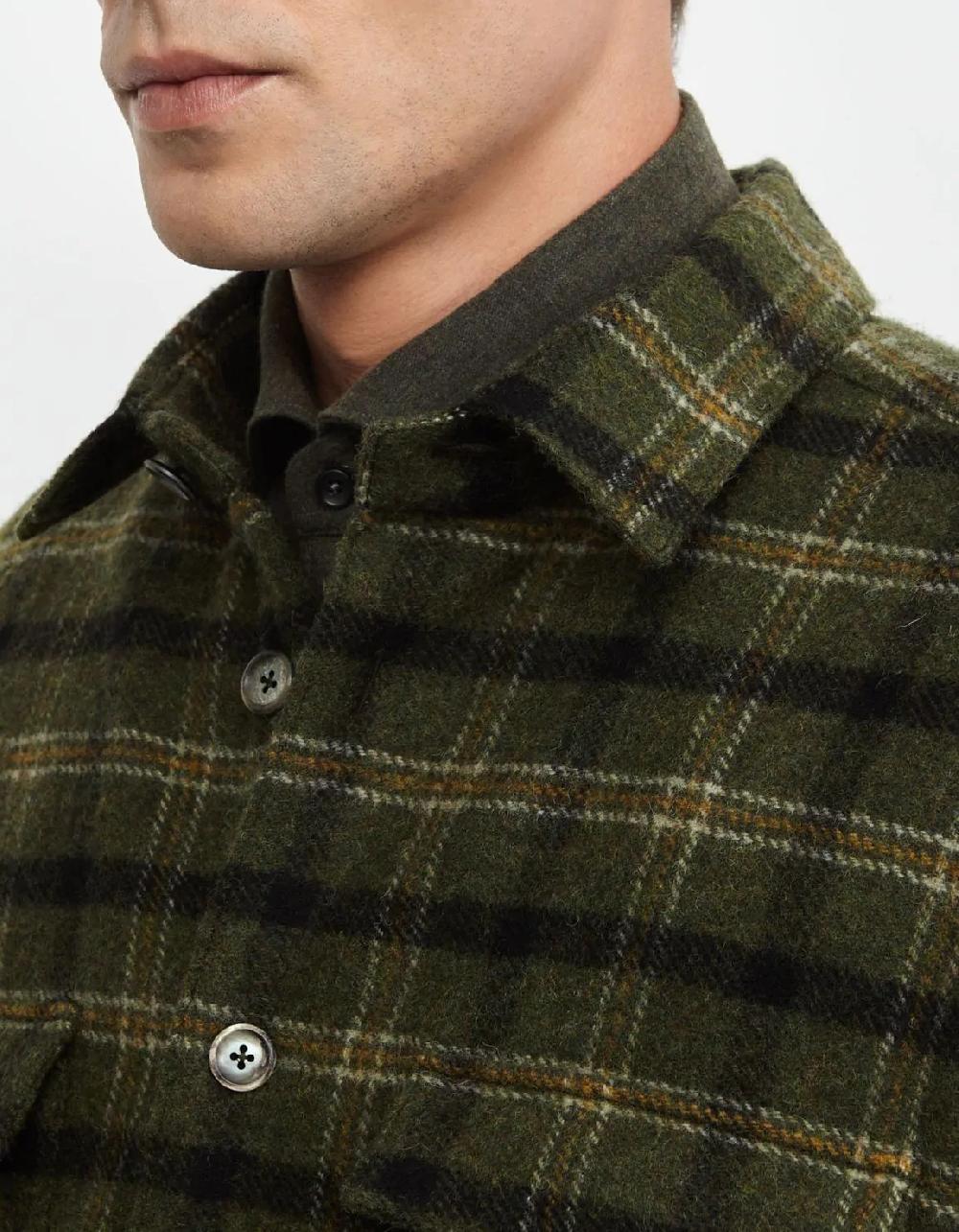 Xacus Camicia Collo italiano Quadri Panno Verde scuro