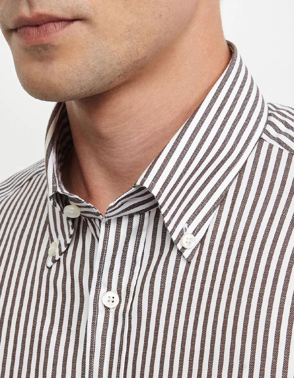 Xacus Camicia Collo button down Righe Armaturato Marrone Convenienza