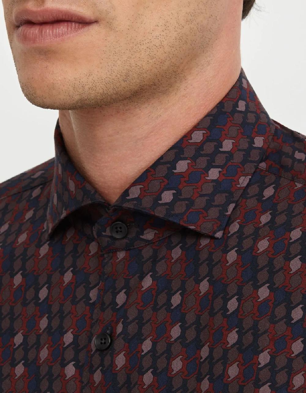 Xacus Camicia Collo francese Fantasia Popeline Vinaccia
