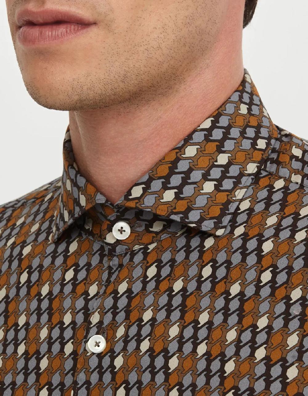 Xacus Camicia Collo francese Fantasia Popeline Marrone Economico