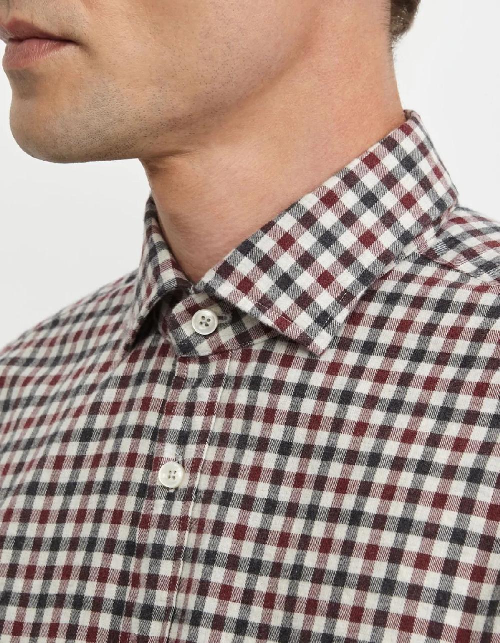 Xacus Camicia Collo francese Quadri Twill Bordeaux Outlet