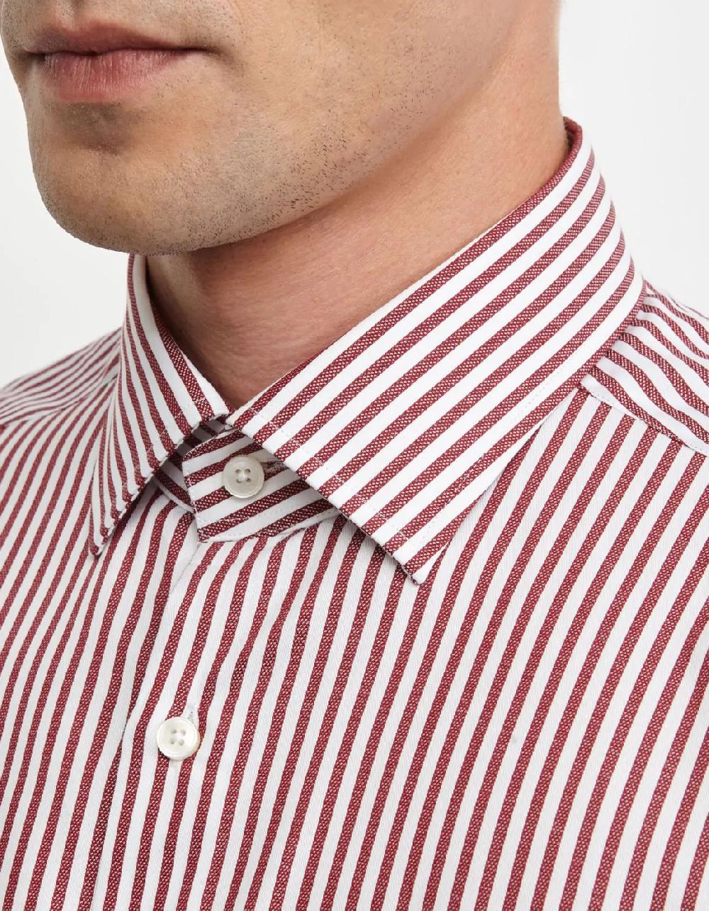 Xacus Camicia Collo italiano Righe Armaturato Rosso