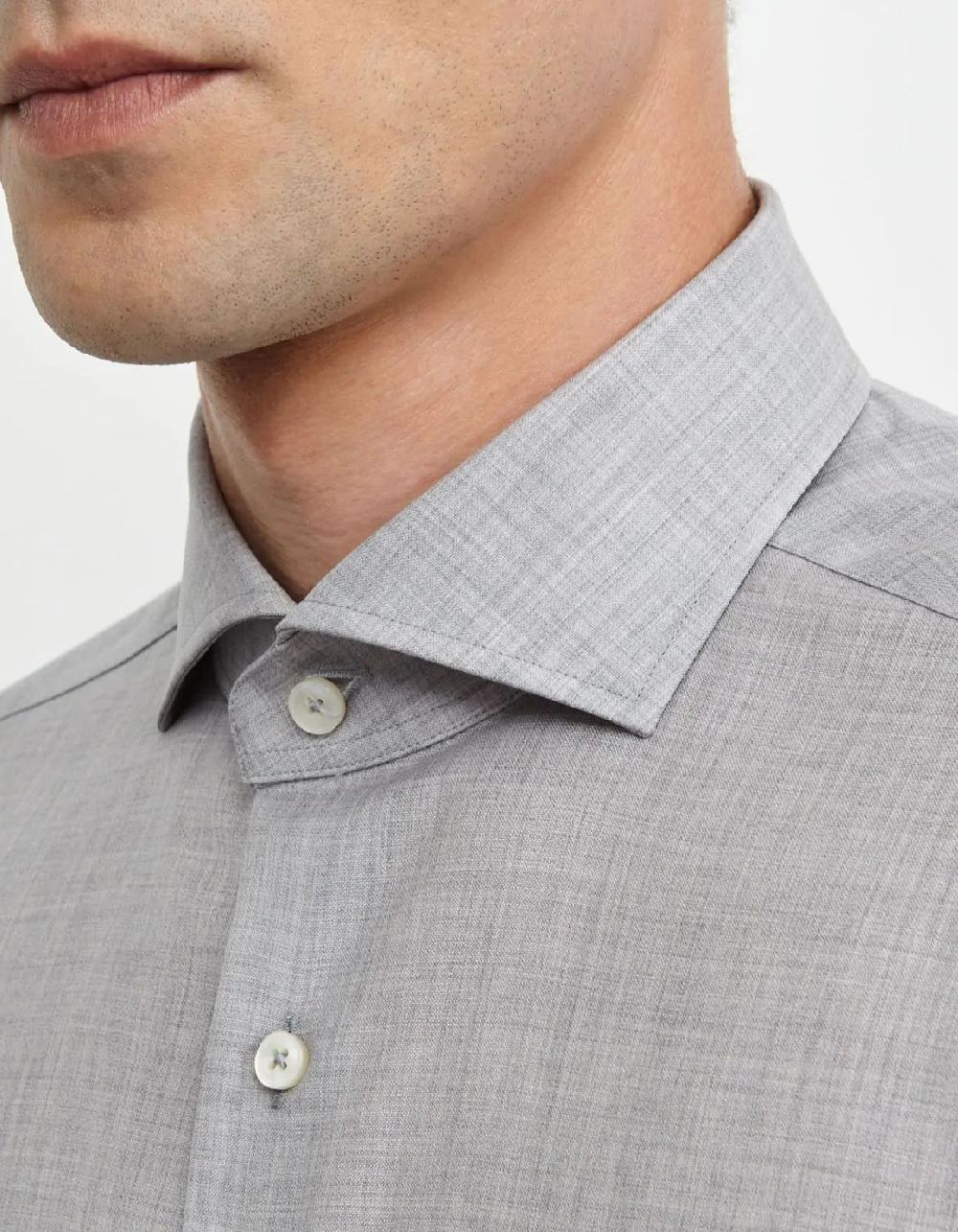 Xacus Camicia Collo francese Tinta Unita Tela Grigio melange Saldi Di Fabbrica