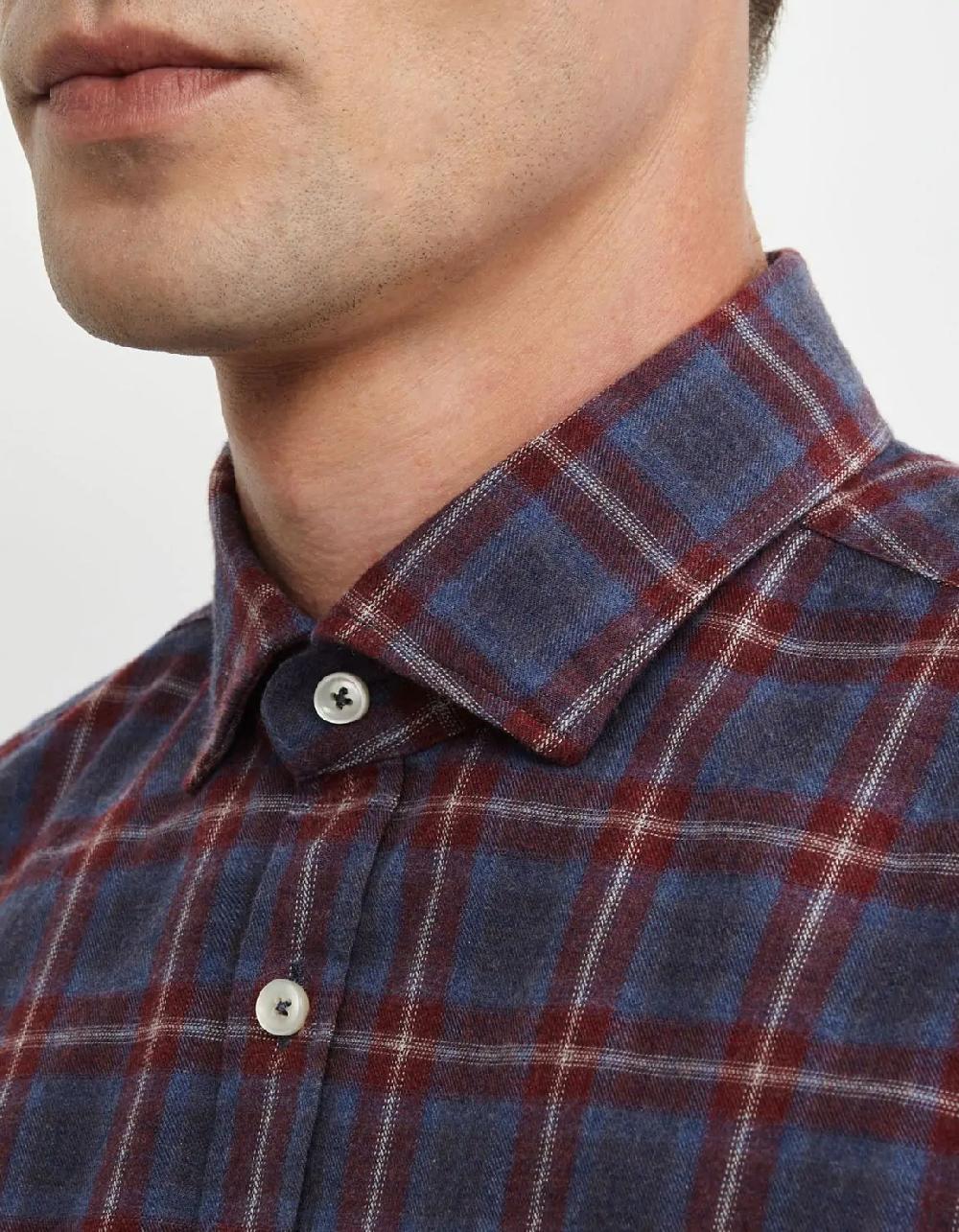 Xacus Camicia Collo francese Quadri Twill Vinaccia Vendite Flash
