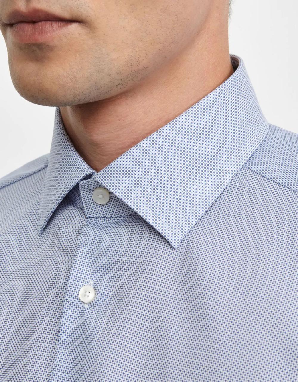Xacus Camicia Collo italiano Fantasia Popeline Blu Nuovo