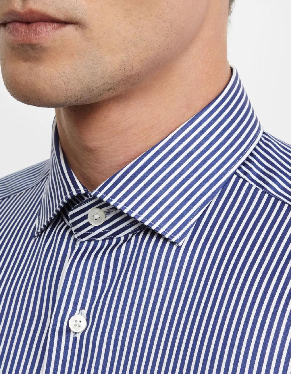 Xacus Camicia Collo francese piccolo Righe Twill Blu bianco Vendita