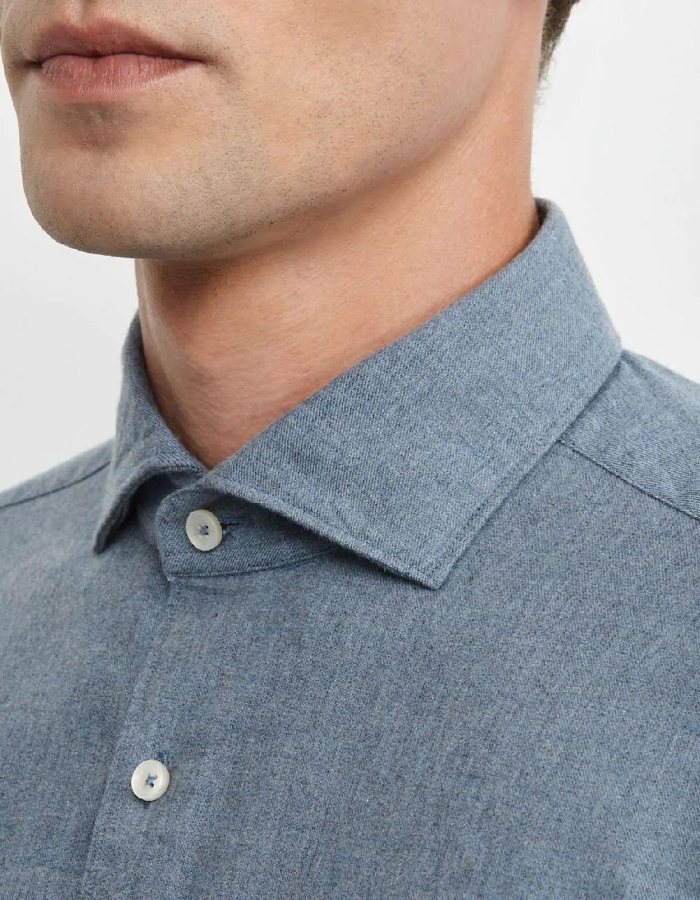 Xacus Camicia Collo francese Tinta Unita Twill Avio Pezzi Unici