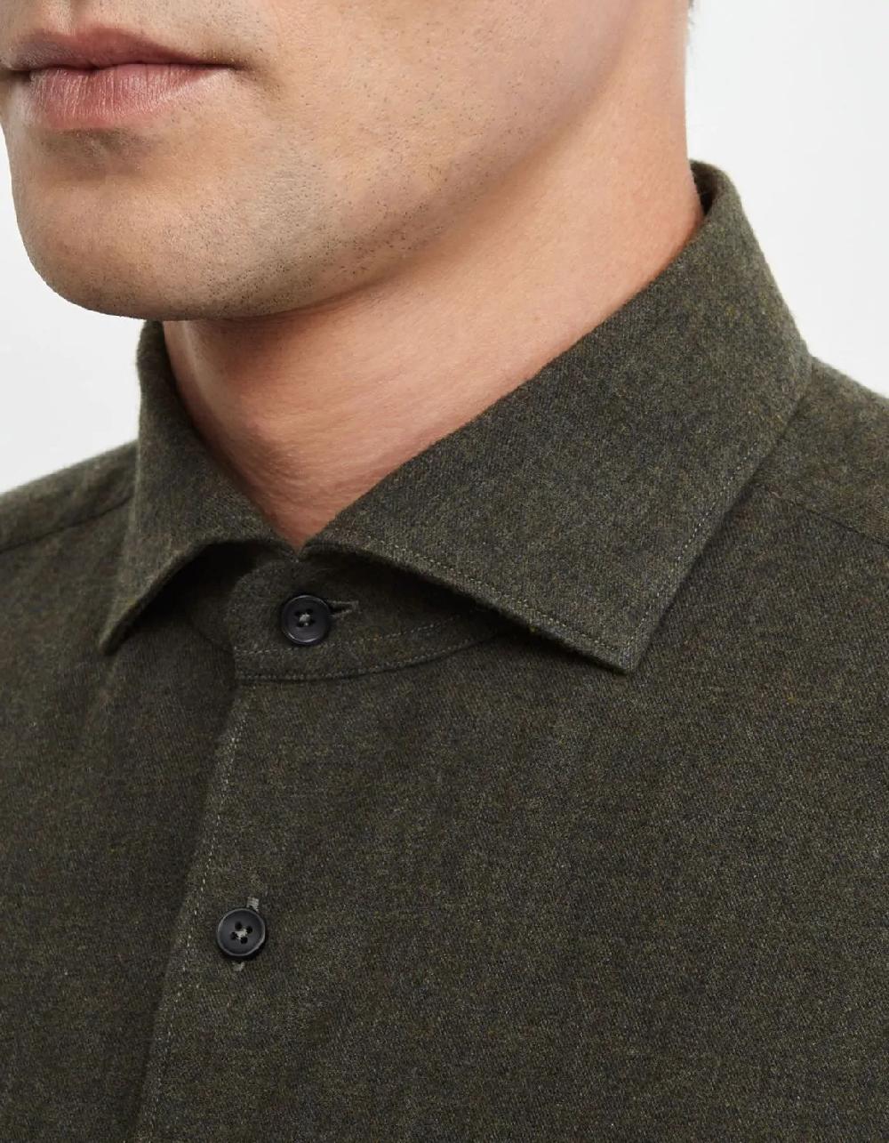 Xacus Camicia Collo francese Tinta Unita Twill Verde scuro Soddisfazione Garantita