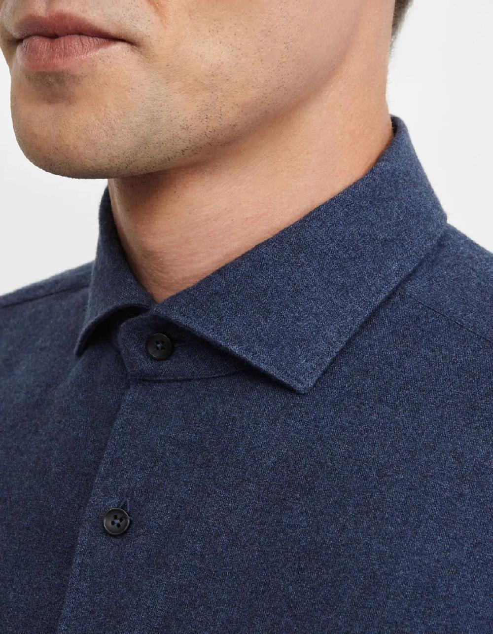 Xacus Camicia Collo francese Tinta Unita Twill Blu scuro