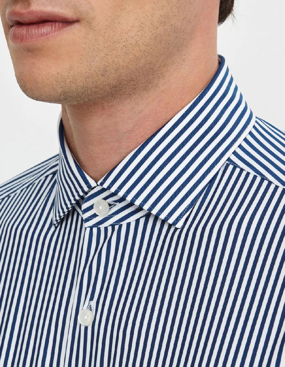 Xacus Camicia Collo francese piccolo Righe Twill Blu navy