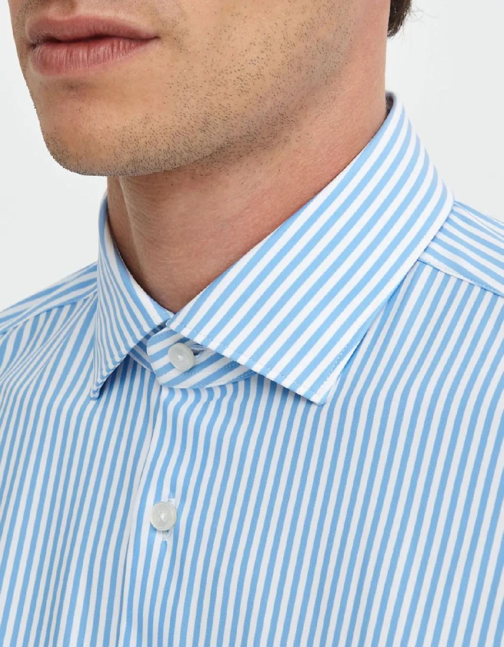 Xacus Camicia Collo francese piccolo Righe Twill Celeste chiaro Prezzo Ridotto