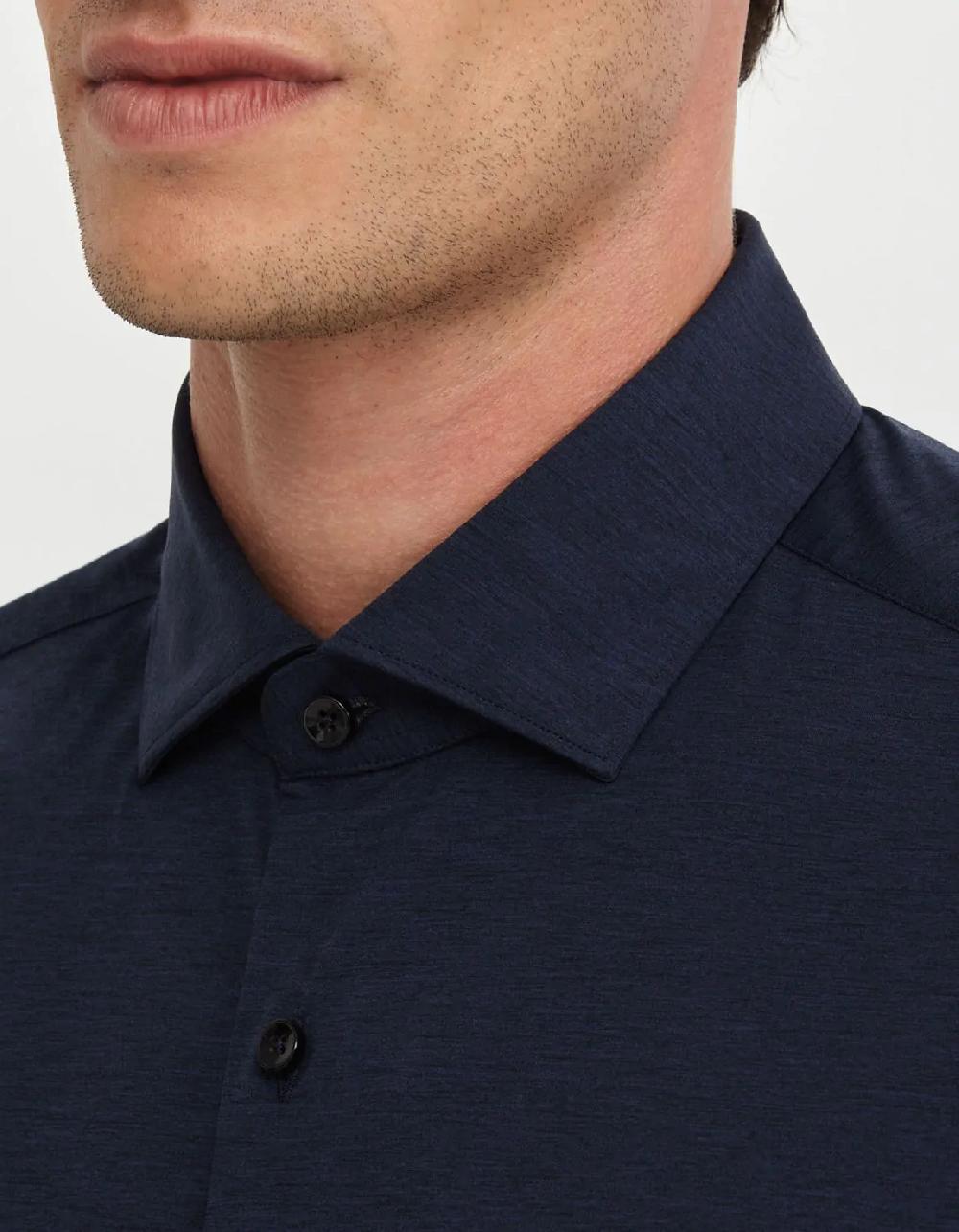 Xacus Camicia Collo francese piccolo Tinta Unita Maglia Blu navy Sottocosto