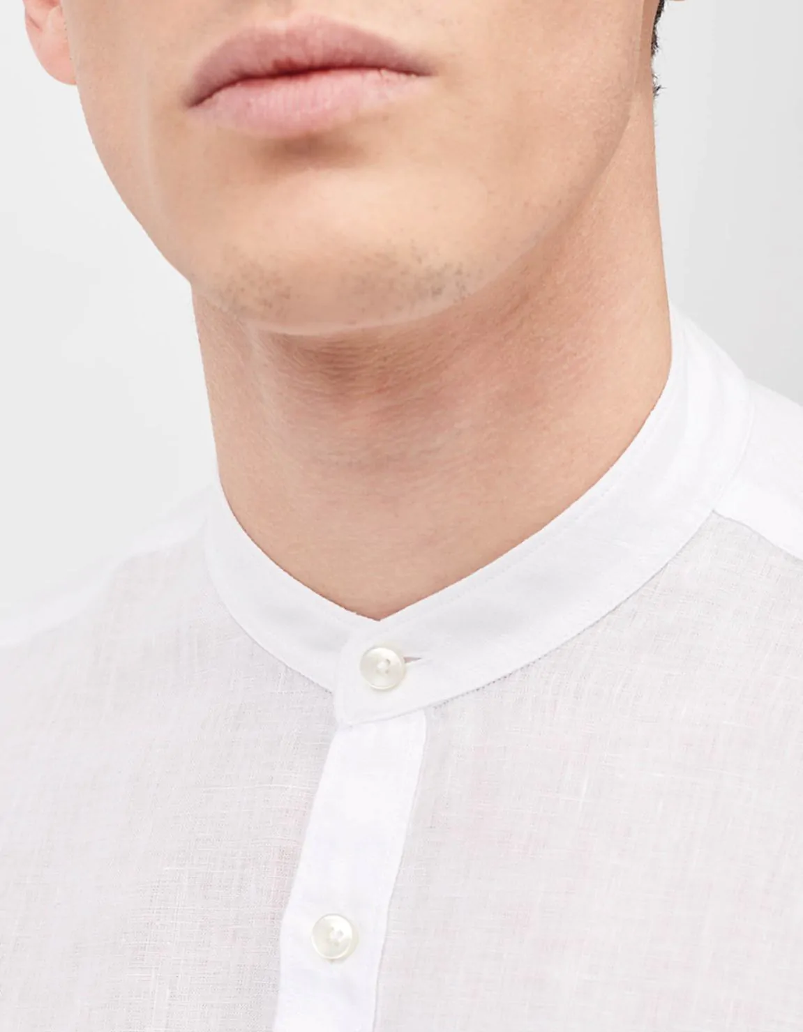 Xacus Camicia Collo coreano Tinta Unita Lino Bianco Convenienza