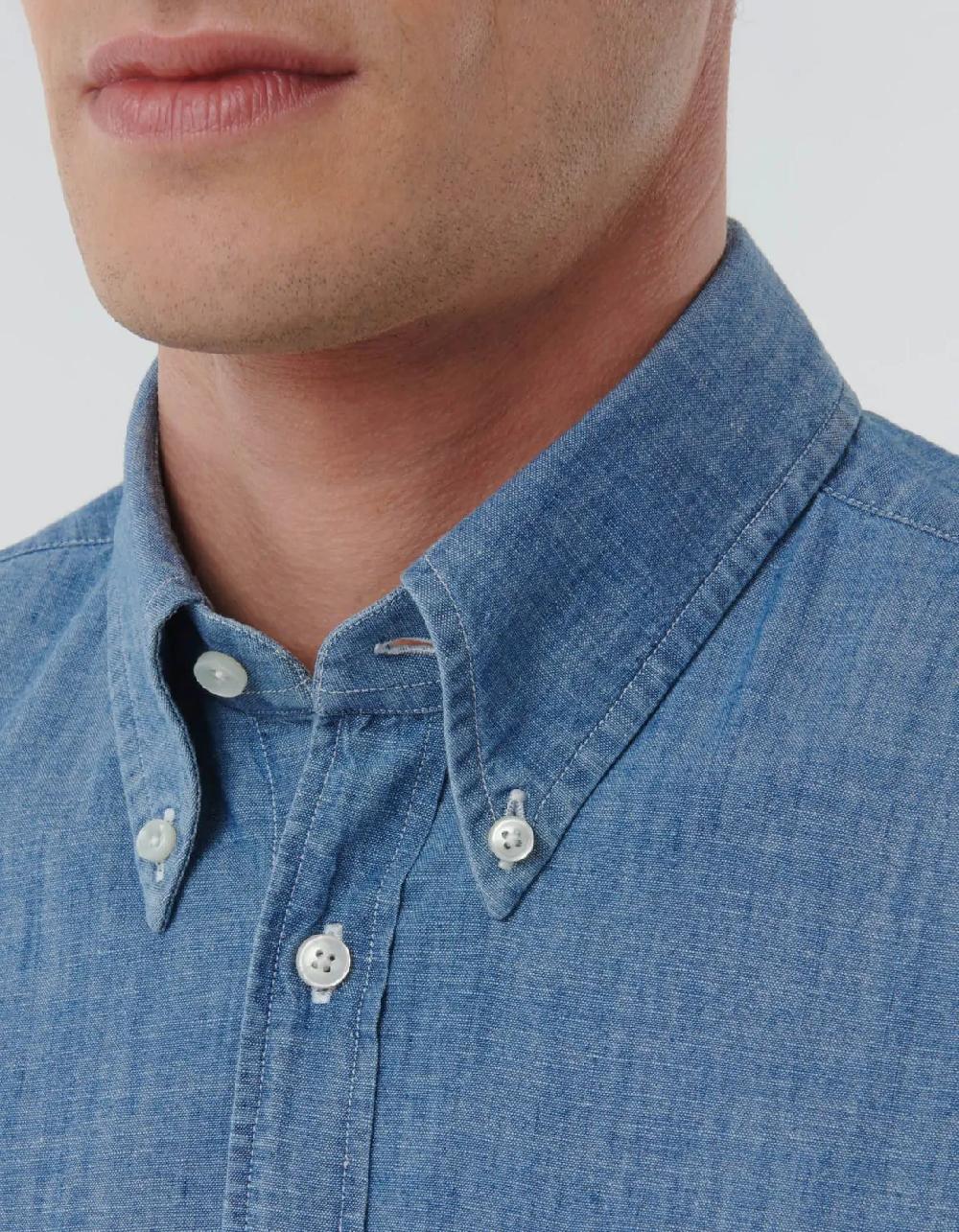 Xacus Camicia Collo button down Tinta Unita Indaco Blue jeans Novità