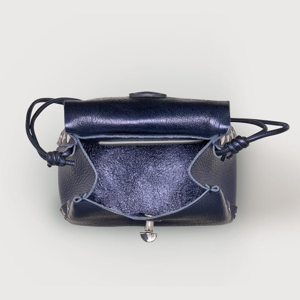 Zanellato BORSA POSTINA® SUPER BABY IN PELLE LAMINATA BLUE NAVY SAVOIA | Zanellato Online