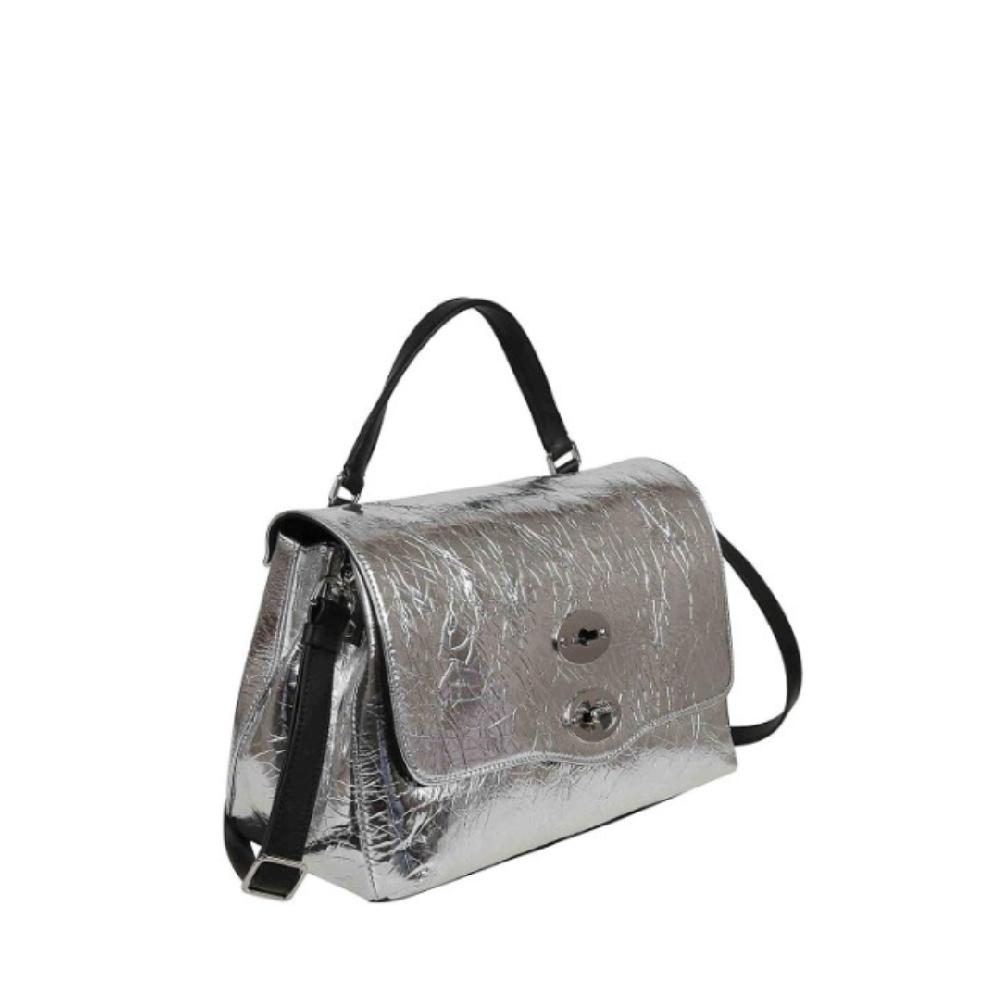 Zanellato BORSA POSTINA® SMALL IN PELLE LAMINATA GREY ARGENTO | Zanellato Nuovo