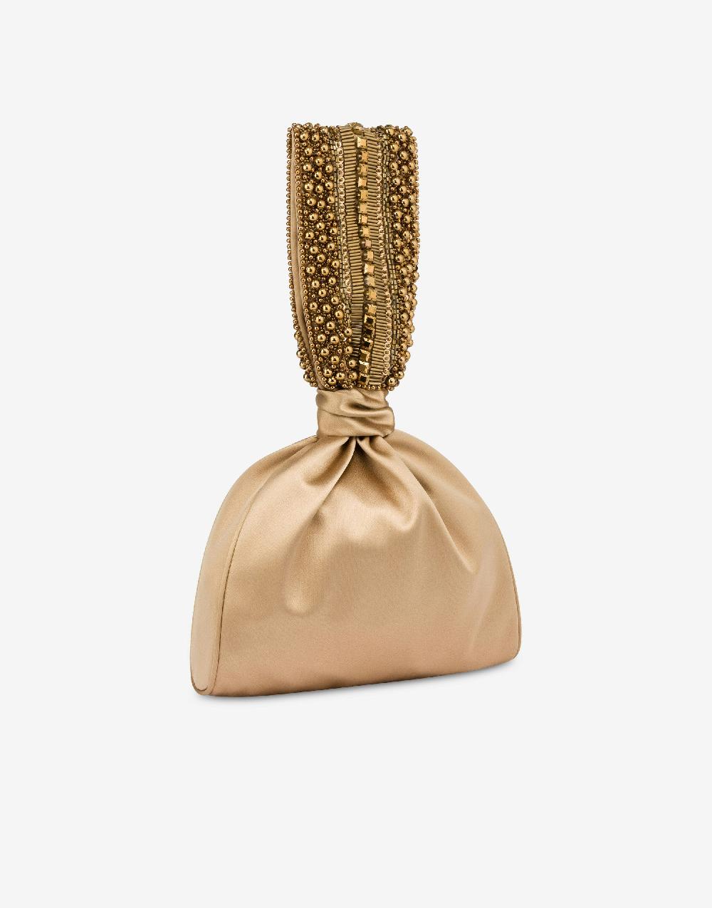 Alberta Ferretti Bucket bag da sera in raso con ricamo perline e strass Italia